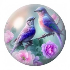 Cabochon en Verre Illustré Duo de Merles Bleus aux Roses 12 à 25mm pour la Création de Bijoux Fantaisie - DIY