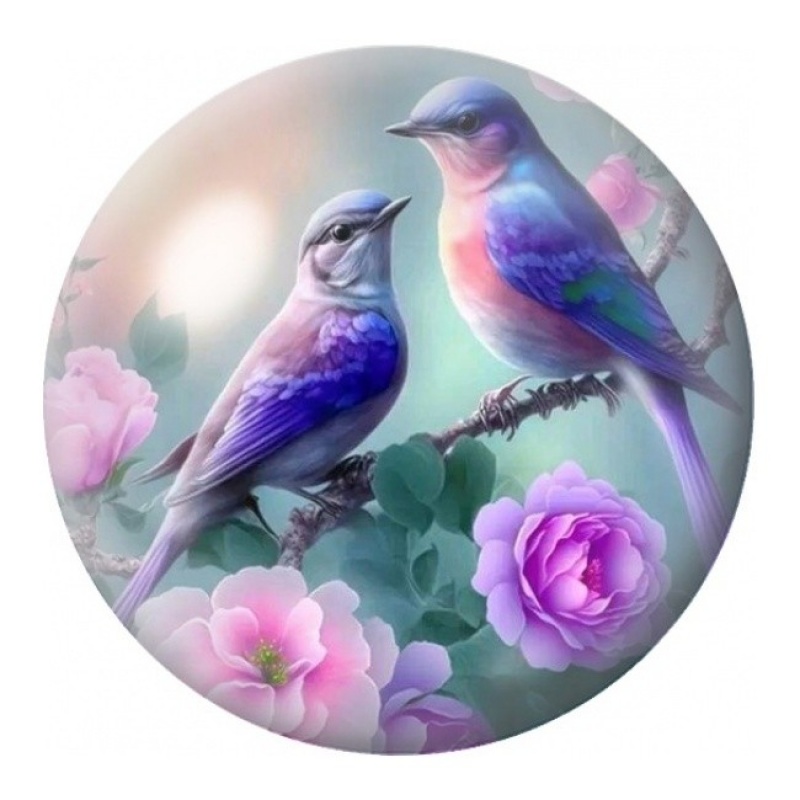 Cabochon en Verre Illustré Duo de Merles Bleus aux Roses 12 à 25mm