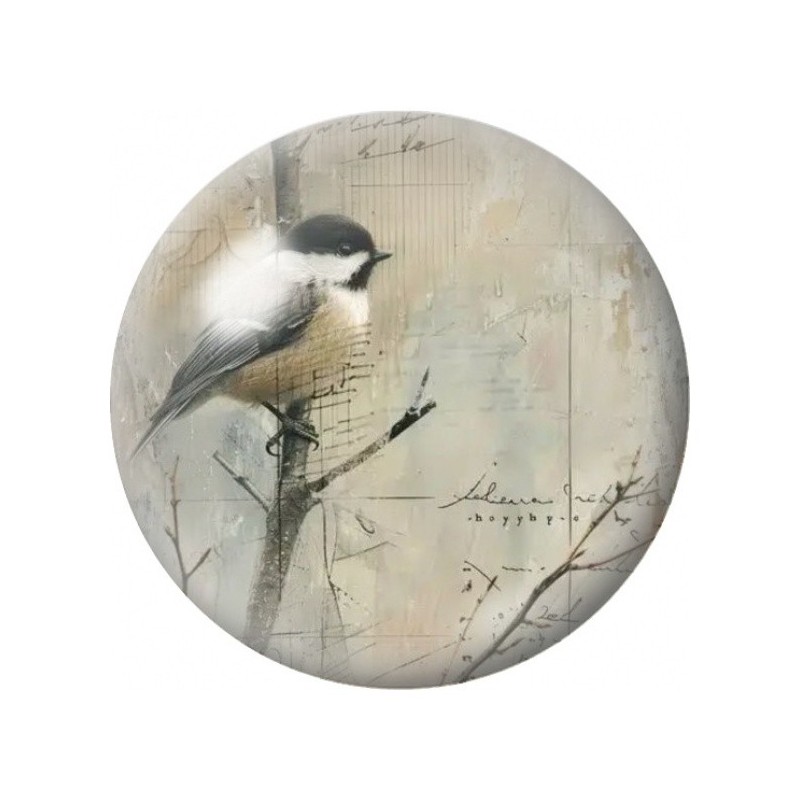 Cabochon en Verre Illustré Mésange Charbonnière Vintage 12 à 25mm