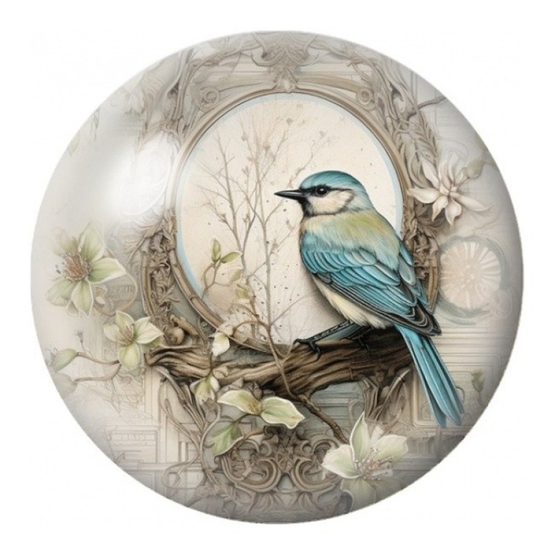 Cabochon en Verre Illustré Mésange Bleue Vintage 12 à 25mm