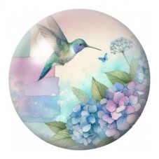 Cabochon en Verre Illustré Colibri aux Hortensias Pastel 12 à 25mm pour la Création de Bijoux Fantaisie - DIY