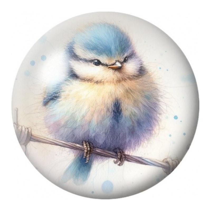 Cabochon en Verre Illustré Mésange Bleue Ébouriffée 12 à 25mm