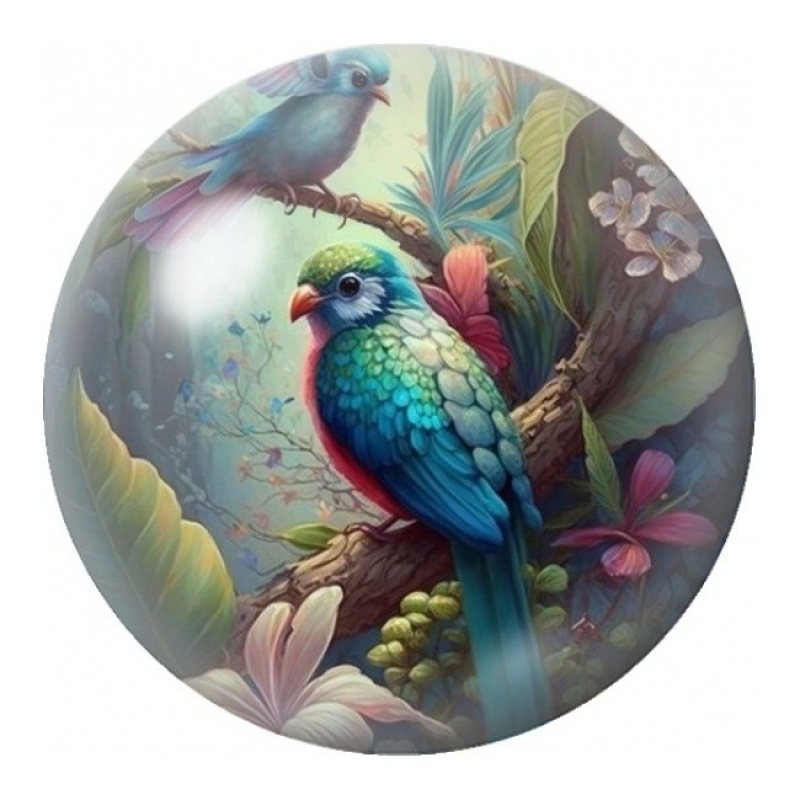 Cabochon en Verre Illustré Perroquet Tropical aux Fleurs 12 à 25mm