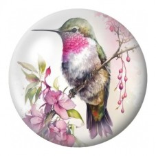 Cabochon en Verre Illustré Colibri Rose aux Clochettes 12 à 25mm pour la Création de Bijoux Fantaisie - DIY