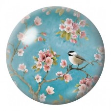 Cabochon en Verre Illustré Mésange aux Fleurs de Cerisier 12 à 25mm pour la Création de Bijoux Fantaisie - DIY