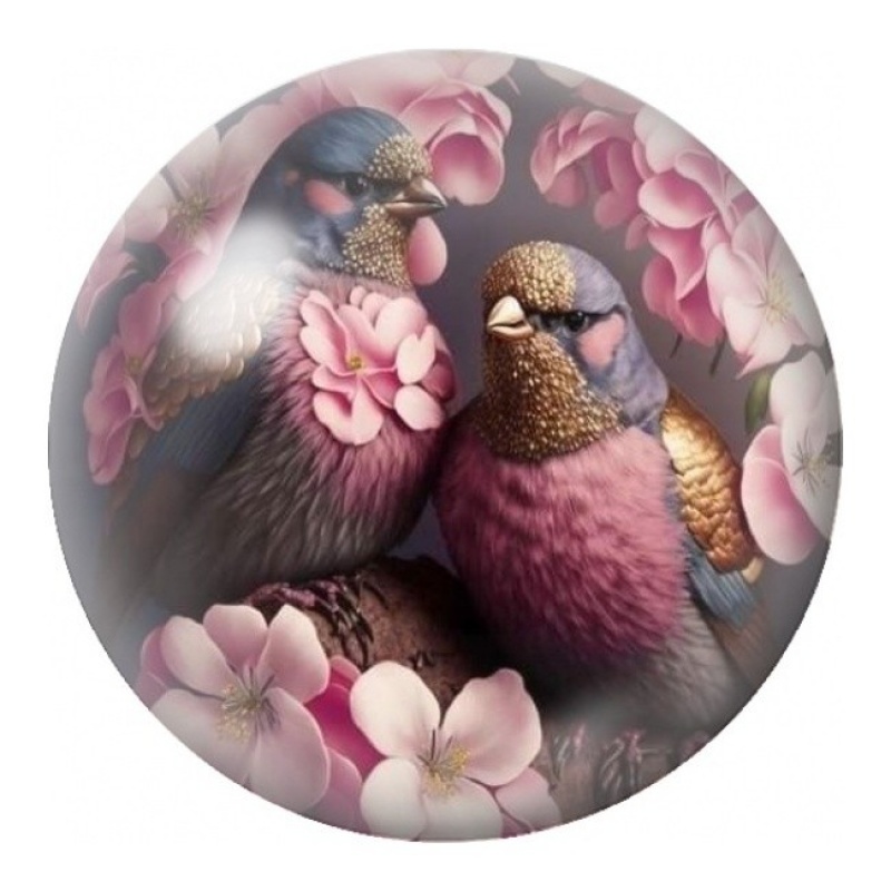 Cabochon en Verre Illustré Duo de Colombes aux Magnolias 12 à 25mm