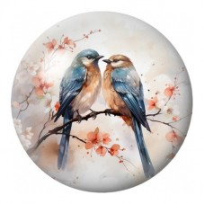 Cabochon en Verre Illustré Duo de Merles Bleus au Cerisier 12 à 25mm pour la Création de Bijoux Fantaisie - DIY