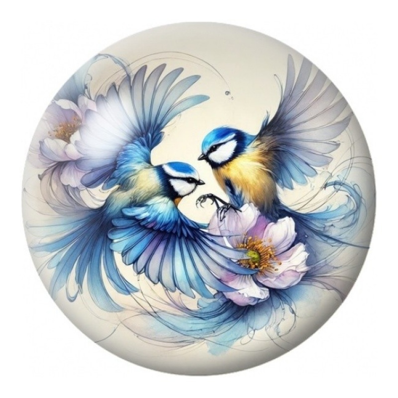 Cabochon en Verre Illustré Duo de Mésanges en Vol 12 à 25mm