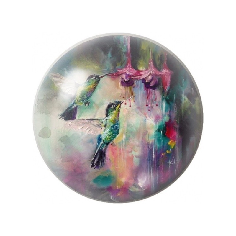 Cabochon en Verre Illustré Colibris aux Fuchsias 12 à 25mm