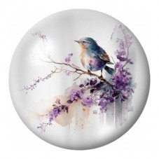 Cabochon en Verre Illustré Passereau Bleu aux Lavandes 12 à 25mm pour la Création de Bijoux Fantaisie - DIY