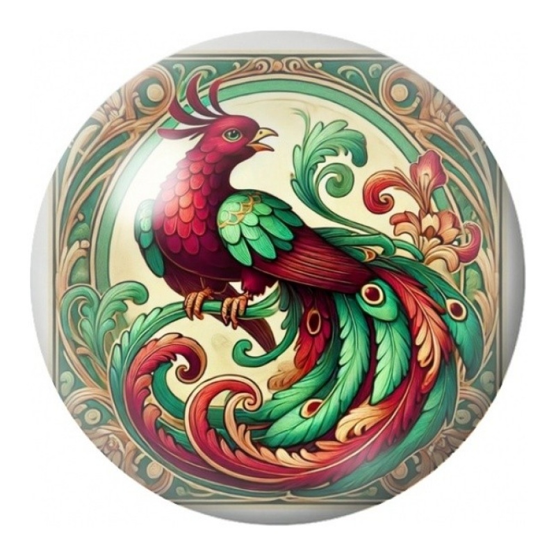 Cabochon en Verre Illustré Phénix Rouge et Vert 12 à 25mm