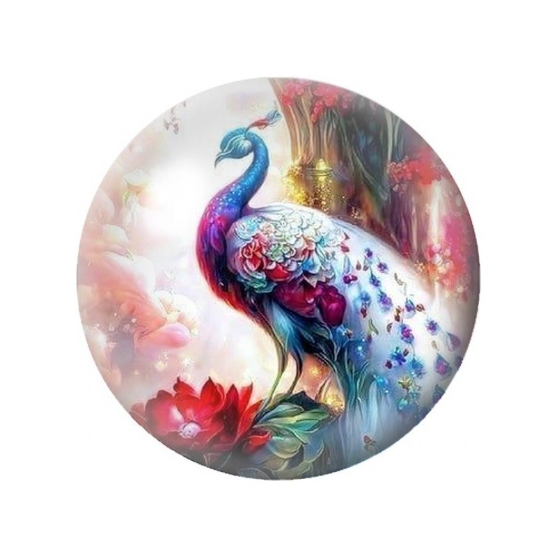 Cabochon en Verre Illustré Paon aux Fleurs d’Aquarelle 12 à 25mm