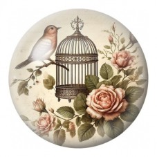 Cabochon en Verre Illustré Moineau près d’une Cage Fleurie 12 à 25mm pour la Création de Bijoux Fantaisie - DIY