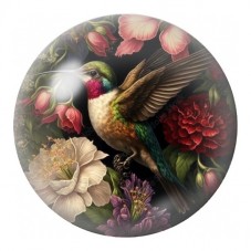 Cabochon en Verre Illustré Colibri aux Fleurs Sombres 12 à 25mm pour la Création de Bijoux Fantaisie - DIY