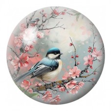 Cabochon en Verre Illustré Mésange Bleue au Cerisier 12 à 25mm pour la Création de Bijoux Fantaisie - DIY