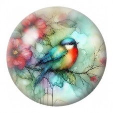 Cabochon en Verre Illustré Mésange à l’Aquarelle Turquoise 12 à 25mm pour la Création de Bijoux Fantaisie - DIY
