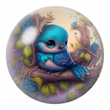 Cabochon en Verre Illustré Oisillon Bleu Fantastique 12 à 25mm pour la Création de Bijoux Fantaisie - DIY