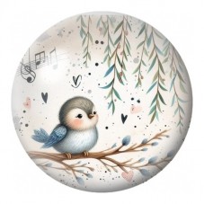Cabochon en Verre Illustré Oisillon Musicien sous les Feuilles 12 à 25mm pour la Création de Bijoux Fantaisie - DIY