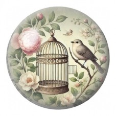 Cabochon en Verre Illustré Colombe près d’une Cage Fleurie 12 à 25mm pour la Création de Bijoux Fantaisie - DIY