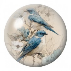 Cabochon en Verre Illustré Duo de Merles Bleus aux Magnolias 12 à 25mm pour la Création de Bijoux Fantaisie - DIY