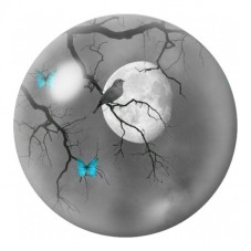 Cabochon en Verre Illustré Oiseau de Nuit aux Papillons Bleus 12 à 25mm pour la Création de Bijoux Fantaisie - DIY