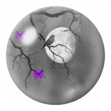 Cabochon en Verre Illustré Oiseau de Nuit aux Papillons Violets 12 à 25mm pour la Création de Bijoux Fantaisie - DIY