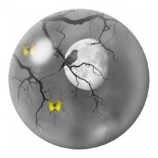 Cabochon en Verre Illustré Oiseau de Nuit aux Papillons Jaunes 12 à 25mm pour la Création de Bijoux Fantaisie - DIY