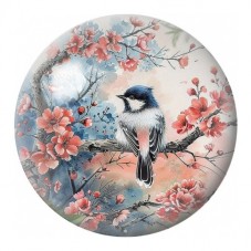 Cabochon en Verre Illustré Mésange au Cerisier Rouge 12 à 25mm pour la Création de Bijoux Fantaisie - DIY