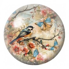 Cabochon en Verre Illustré Mésange aux Papillons du Cerisier 12 à 25mm pour la Création de Bijoux Fantaisie - DIY