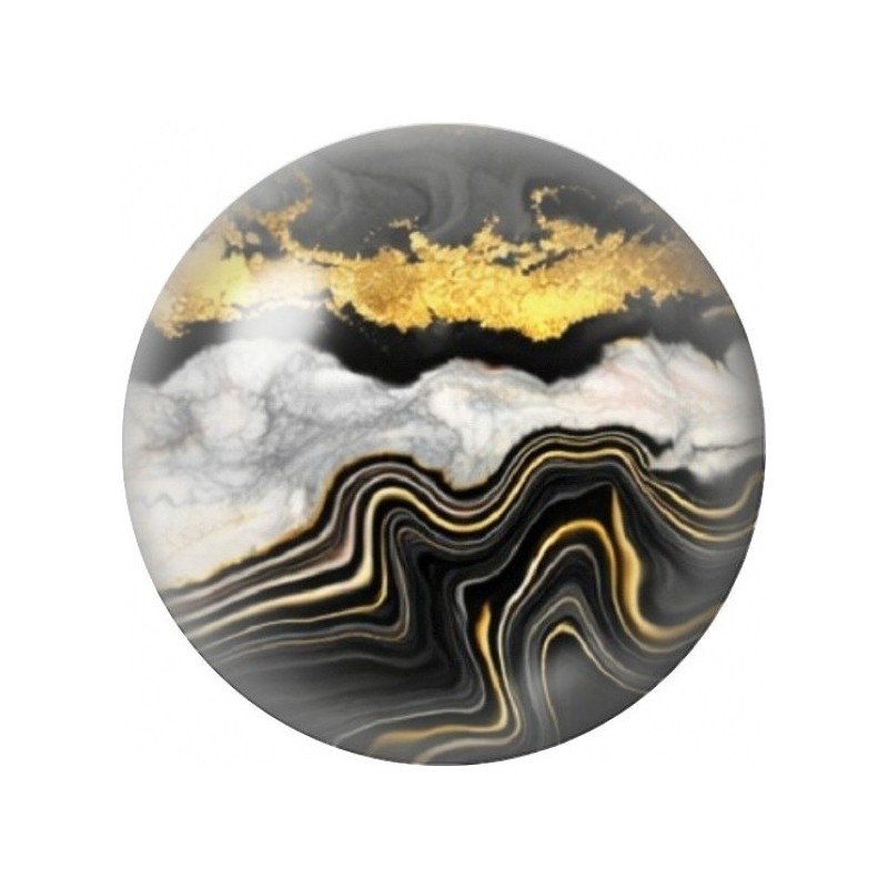 Cabochon en Verre Illustré Marbre Noir Blanc aux Plis Dorés 12 à 25mm