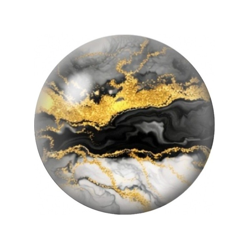 Cabochon en Verre Illustré Marbre Noir Blanc à la Faille Dorée 12 à 25mm