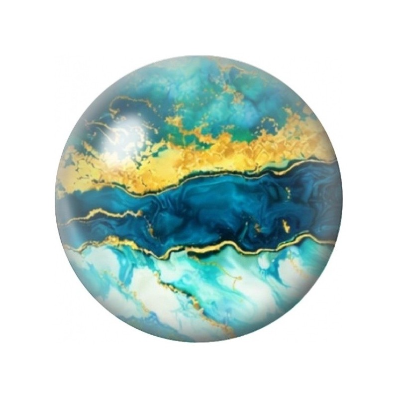 Cabochon en Verre Illustré Marbre Turquoise à la Bande Bleue 12 à 25mm