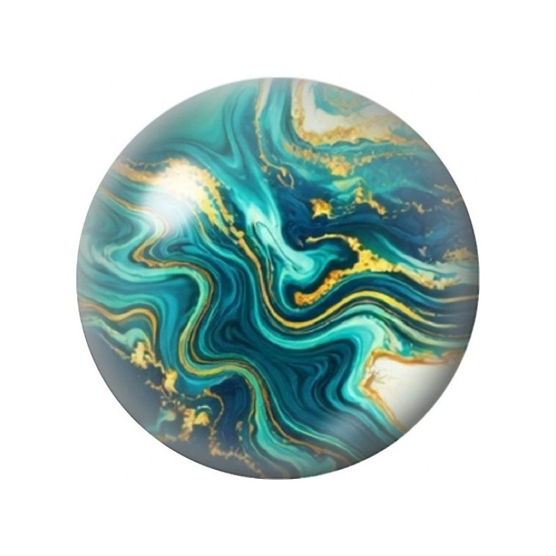 Cabochon en Verre Illustré Marbre Turquoise aux Tourbillons Dorés 12 à 25mm