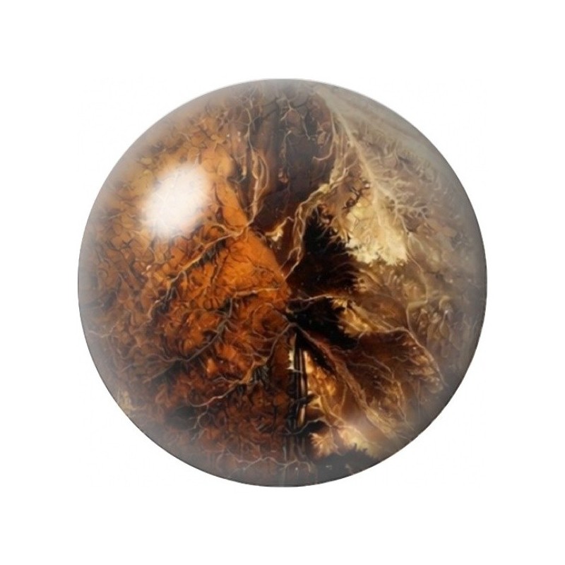 Cabochon en Verre Illustré Marbre Brun aux Flammes Dorées 12 à 25mm