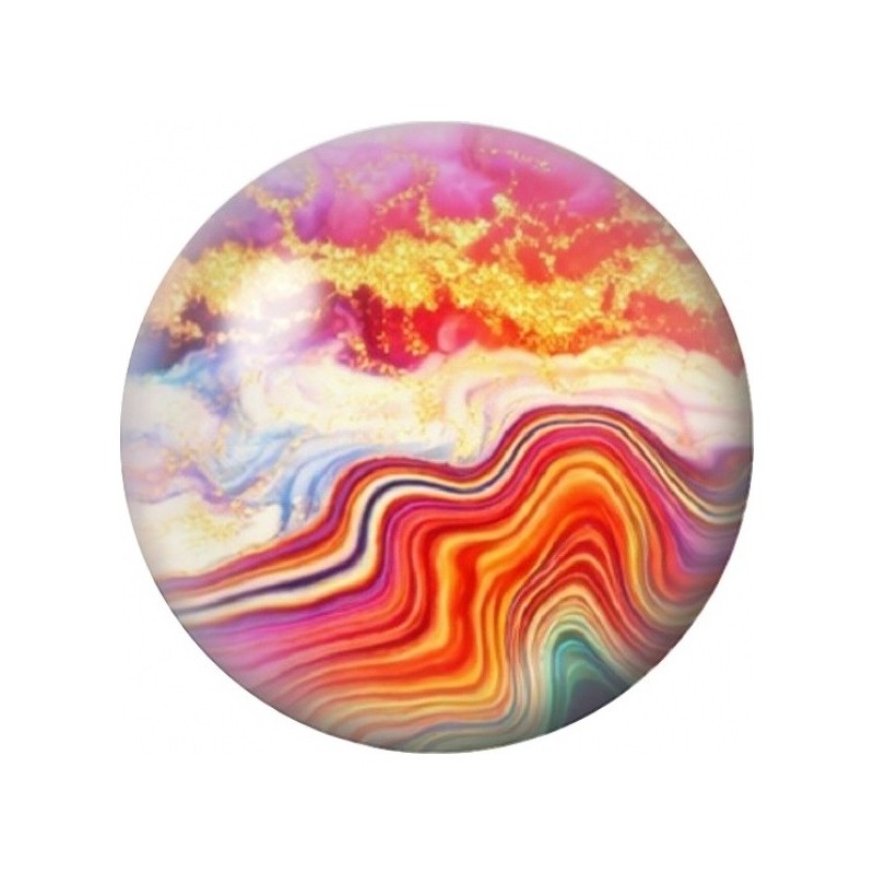 Cabochon en Verre Illustré Marbre Multicolore aux Strates Rouges 12 à 25mm