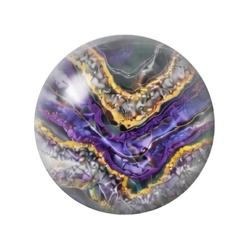 Cabochon en Verre Illustré Marbre Violet en Chevrons Dorés 12 à 25mm