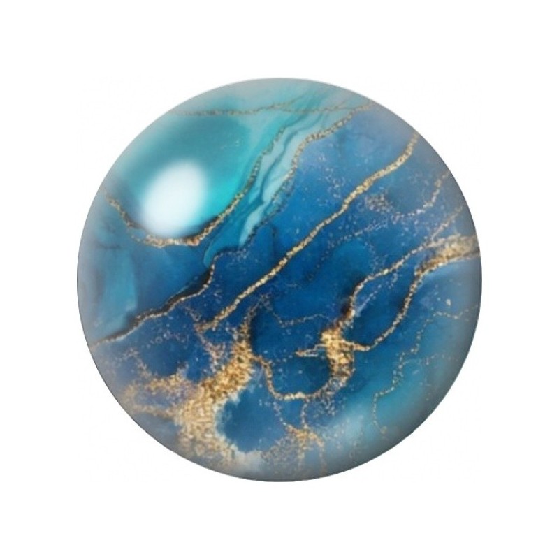 Cabochon en Verre Illustré Marbre Bleu aux Veines Dorées 12 à 25mm