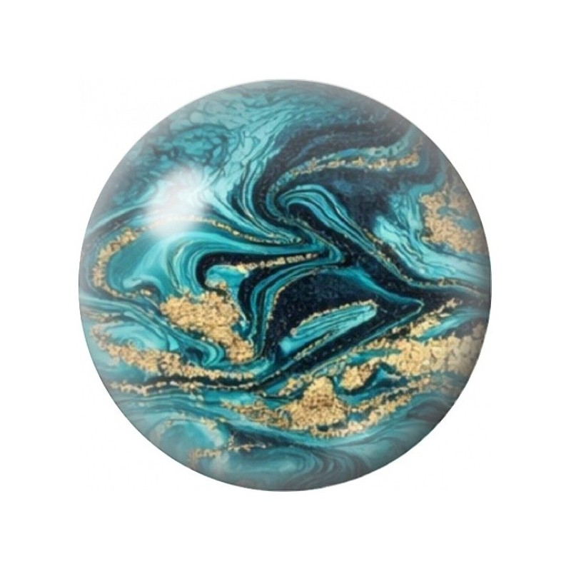 Cabochon en Verre Illustré Marbre Turquoise aux Tourbillons Noirs 12 à 25mm
