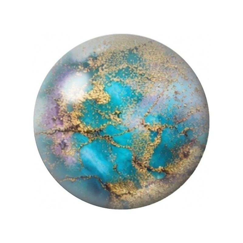 Cabochon en Verre Illustré Marbre Turquoise aux Poussières d’Or 12 à 25mm