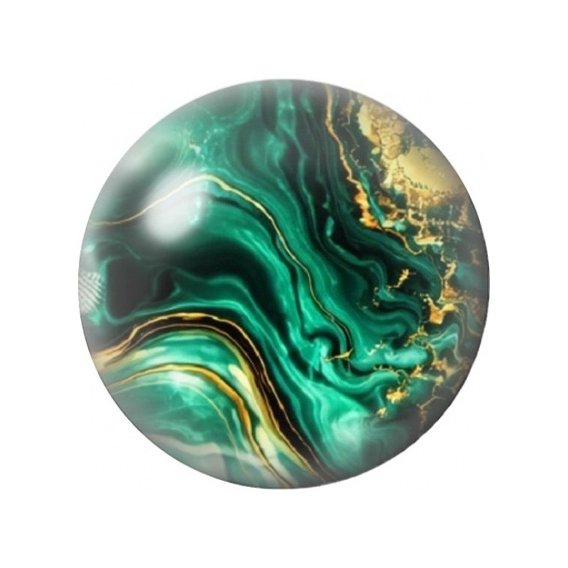 Cabochon en Verre Illustré Marbre Vert Émeraude aux Plis d’Or 12 à 25mm