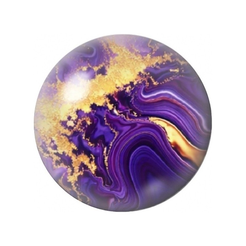 Cabochon en Verre Illustré Marbre Violet au Nuage Doré 12 à 25mm