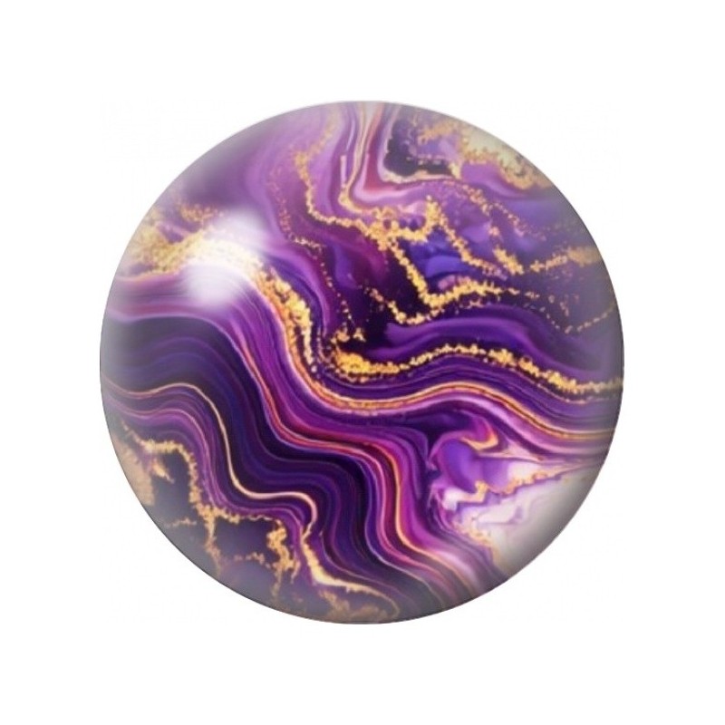 Cabochon en Verre Illustré Marbre Violet aux Vagues Dorées 12 à 25mm