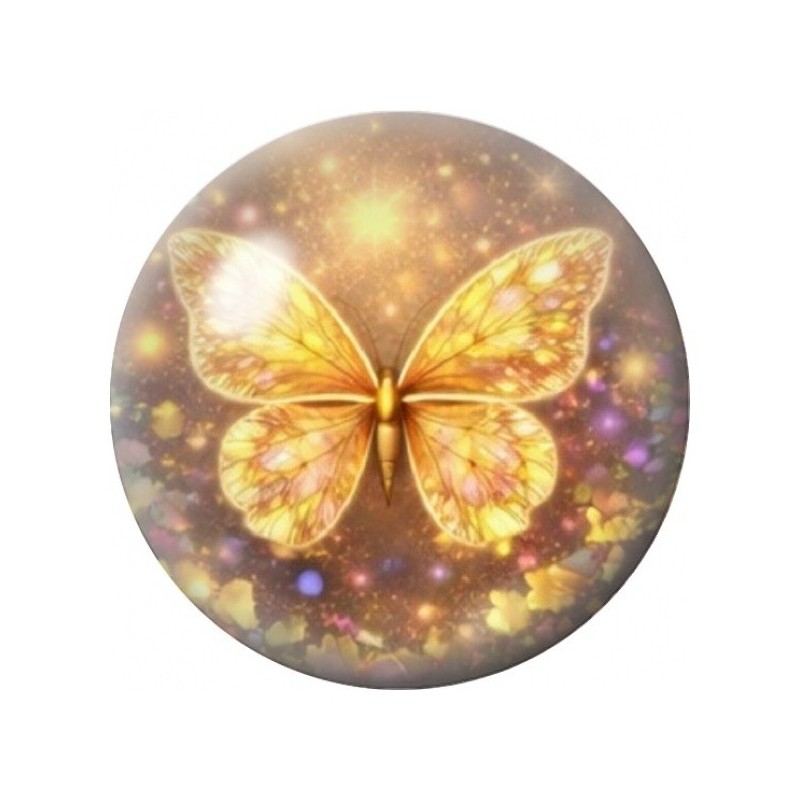 Cabochon en Verre Illustré Papillon Doré Lumineux 12 à 25mm