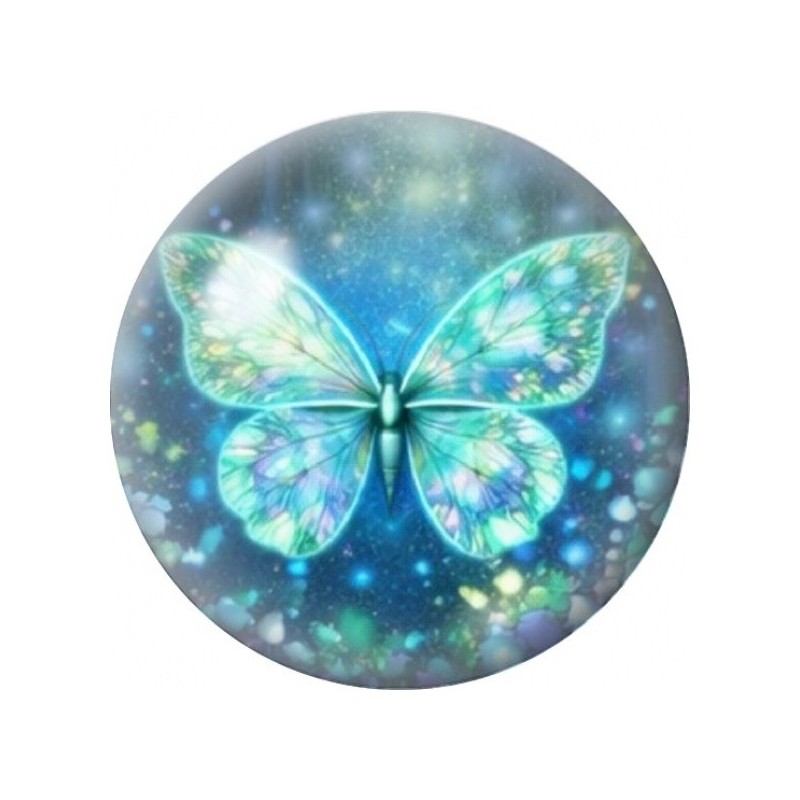 Cabochon en Verre Illustré Papillon Turquoise Lumineux 12 à 25mm