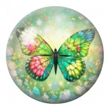 Cabochon en Verre Illustré Papillon Fleuri Vert et Rose 12 à 25mm pour la Création de Bijoux Fantaisie - DIY