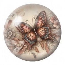 Cabochon en Verre Illustré Papillon Sépia Ornemental 12 à 25mm pour la Création de Bijoux Fantaisie - DIY