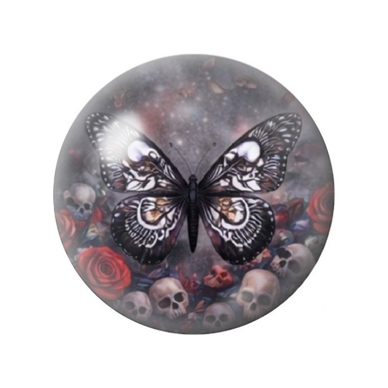 Cabochon en Verre Illustré Papillon Gothique aux Crânes 12 à 25mm