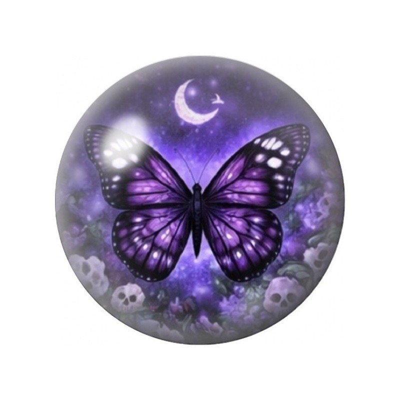 Cabochon en Verre Illustré Papillon Gothique sous la Lune 12 à 25mm