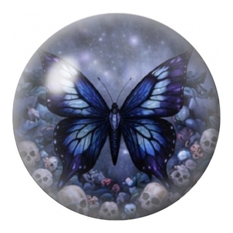Cabochon en Verre Illustré Papillon Gothique Bleu Nuit 12 à 25mm