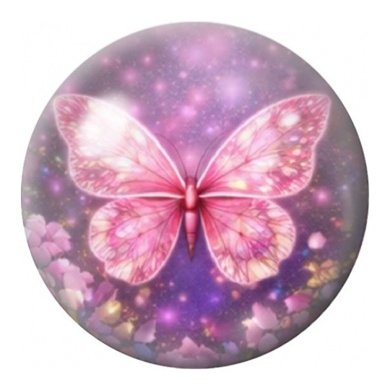 Cabochon en Verre Illustré Papillon Rose Étincelant 12 à 25mm